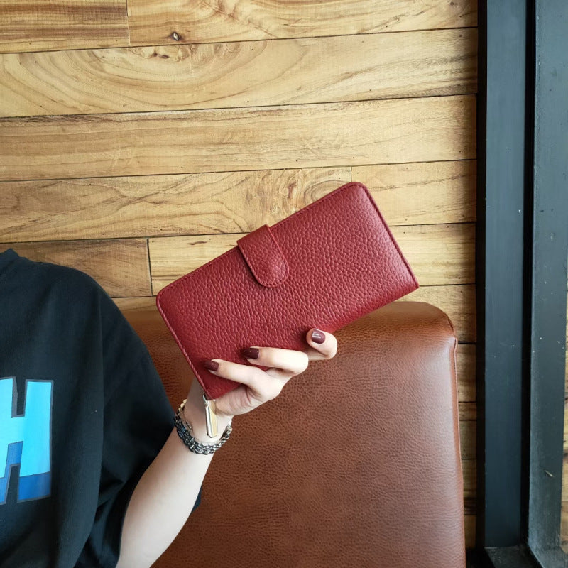 Women's Long Clutch Genuine Leather Fashionable Simple Two-fold Ladies Wallets