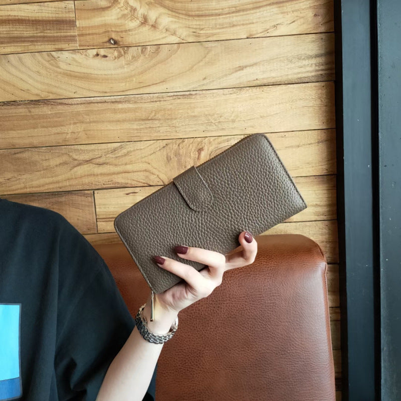 Women's Long Clutch Genuine Leather Fashionable Simple Two-fold Ladies Wallets