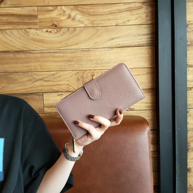 Women's Long Clutch Genuine Leather Fashionable Simple Two-fold Ladies Wallets
