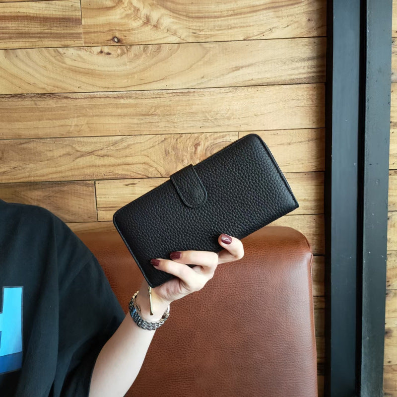 Women's Long Clutch Genuine Leather Fashionable Simple Two-fold Ladies Wallets