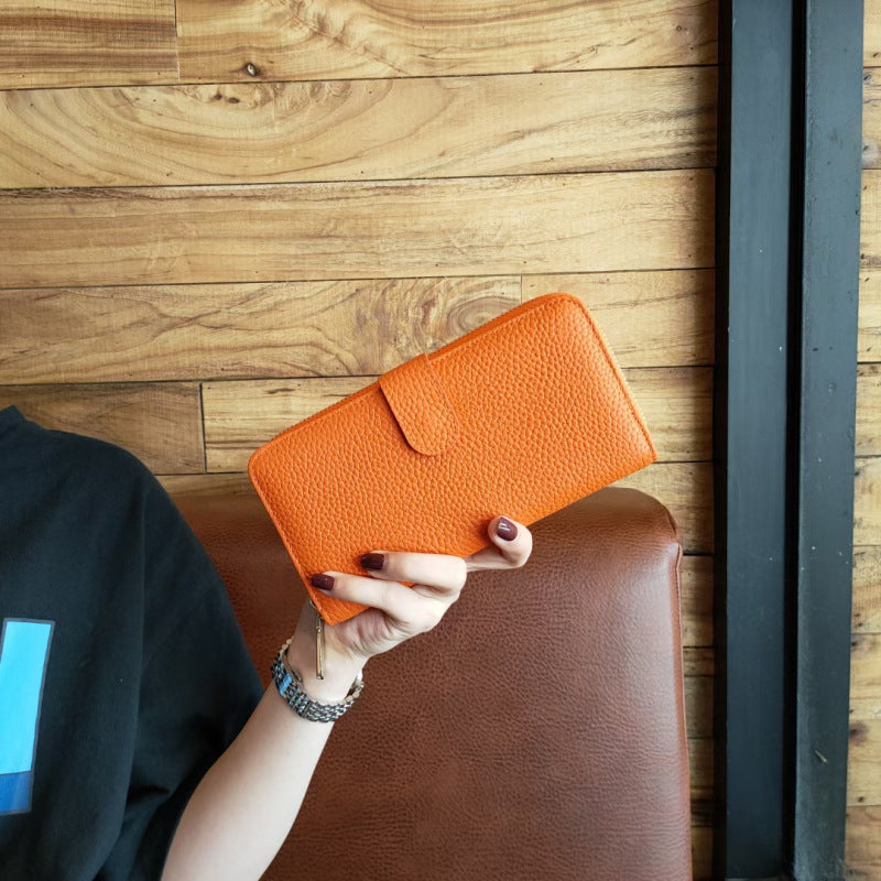 Women's Long Clutch Genuine Leather Fashionable Simple Two-fold Ladies Wallets