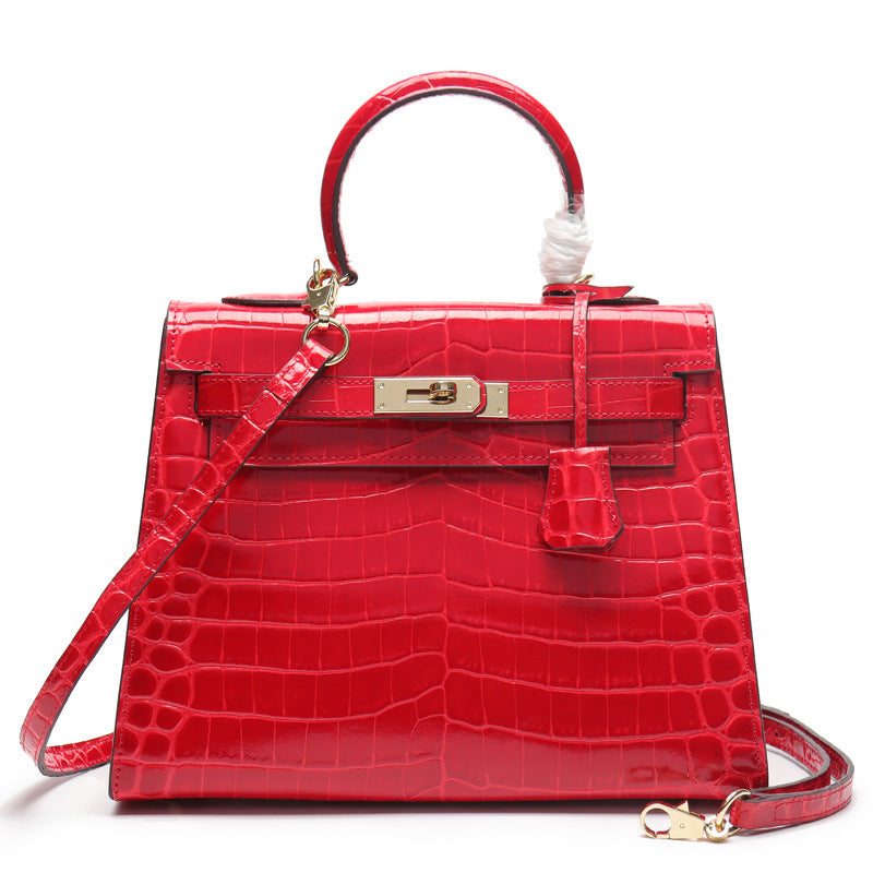 Women's Genuine Leather Fashion Crocodile Pattern Cow Handbags
