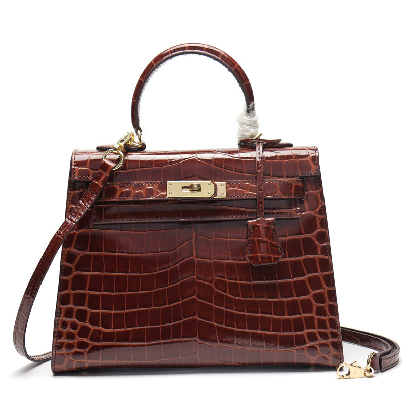 Women's Genuine Leather Fashion Crocodile Pattern Cow Handbags