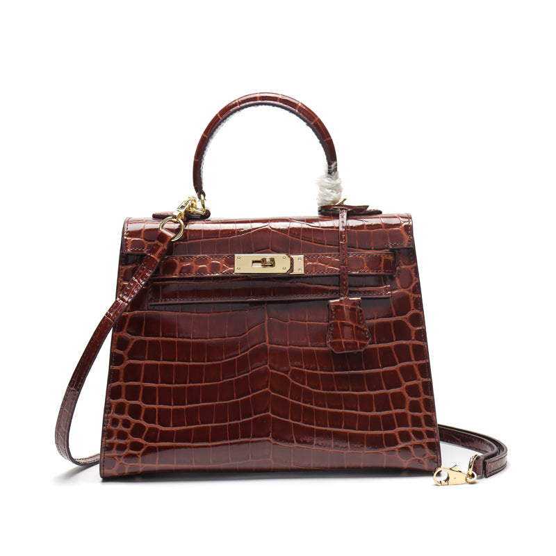 Women's Genuine Leather Fashion Crocodile Pattern Cow Handbags