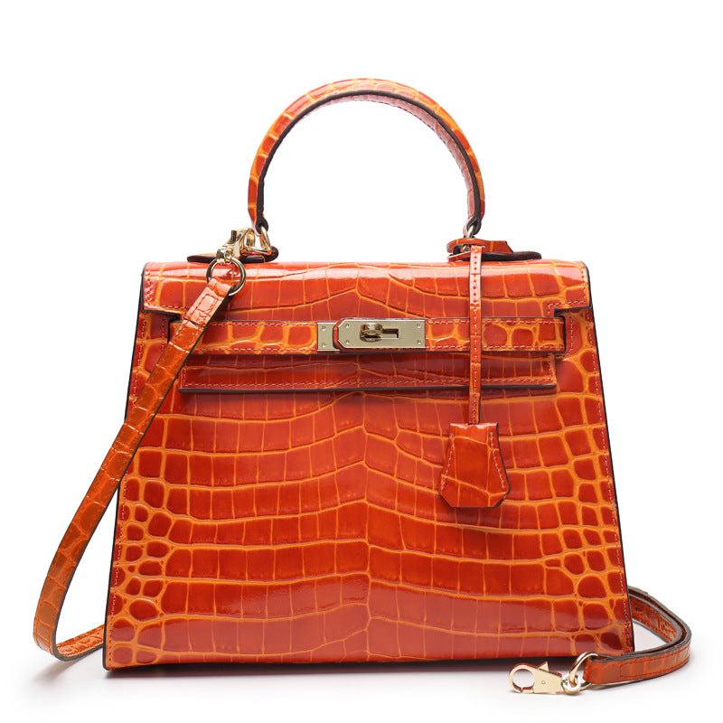 Women's Genuine Leather Fashion Crocodile Pattern Cow Handbags