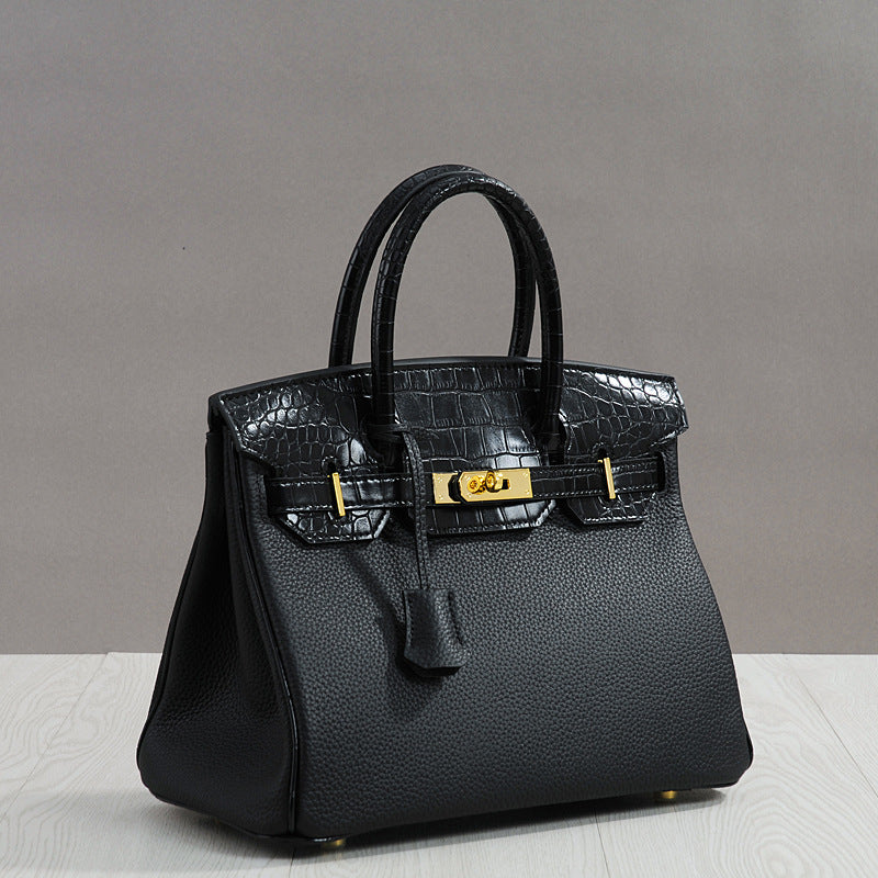 Women's Fashion Top Layer Cowhide Lychee Pattern Crossbody Bags