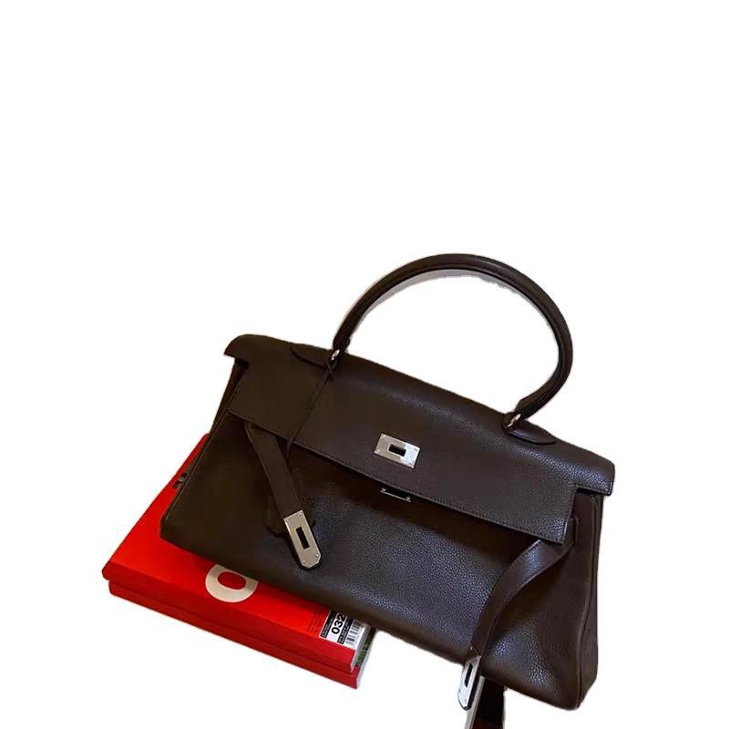 Women's Kelly Litchi Pattern Top Layer Leather Portable Handbags