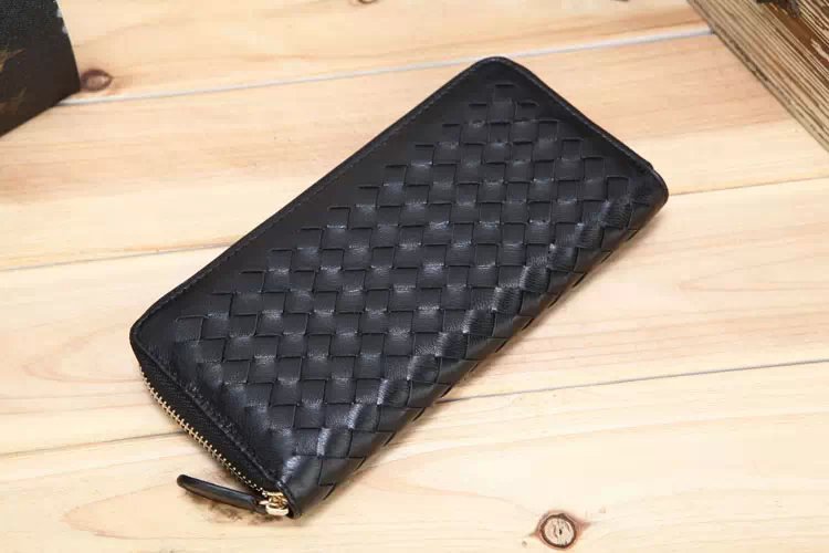 Women's Woven Long Gradient Zipper Genuine Leather Ladies Wallets