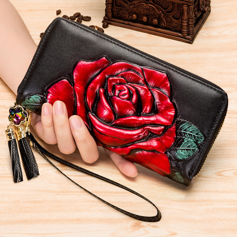 Women's Long Zipper Rose Elegant Fashion Lucky Ladies Wallets