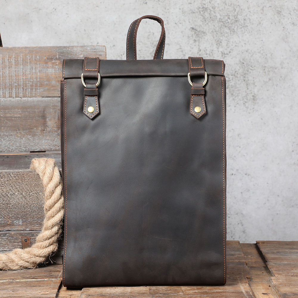 Men's Minimalist Crazy Horse Leather Personality Cowhide Backpacks