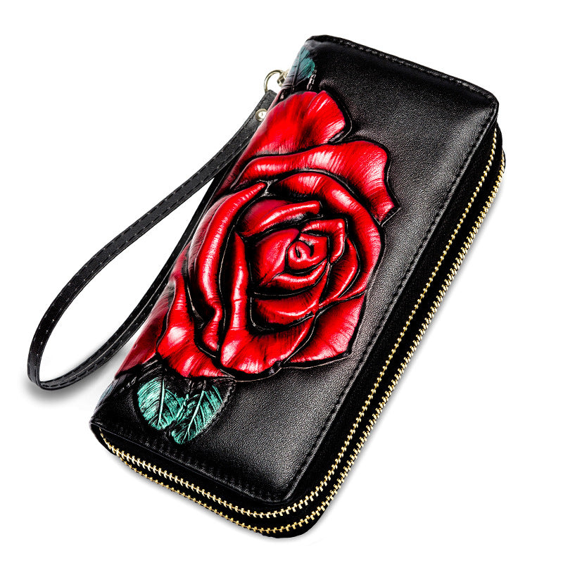 Women's Long Zipper Rose Elegant Fashion Lucky Ladies Wallets
