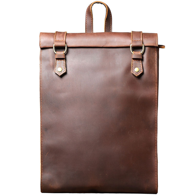 Men's Minimalist Crazy Horse Leather Personality Cowhide Backpacks