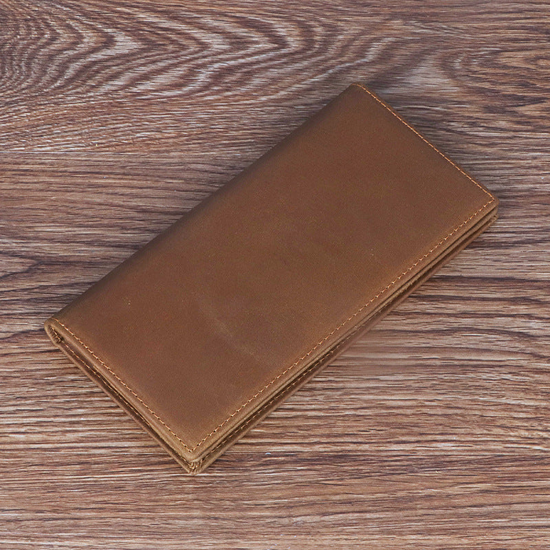 Men's Full Leather Crazy Horse Long Genuine Swiping Men's Wallets