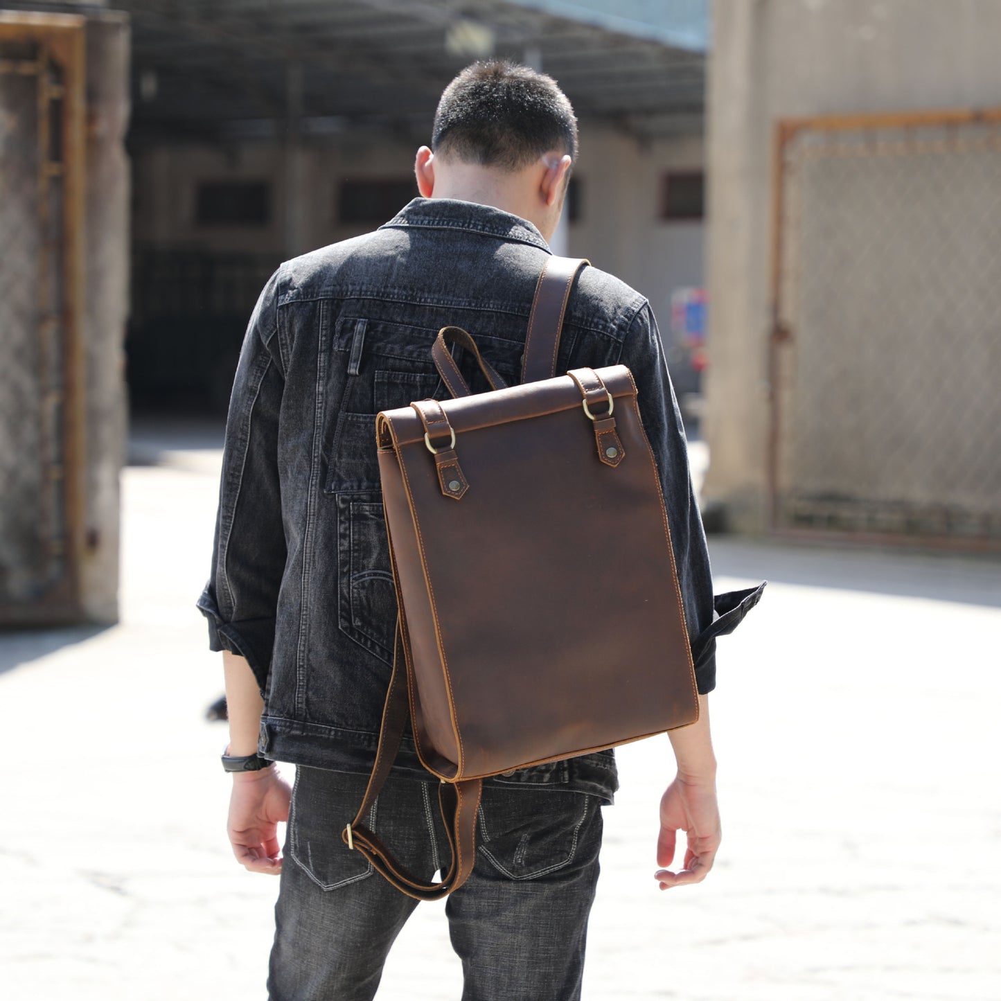 Men's Minimalist Crazy Horse Leather Personality Cowhide Backpacks