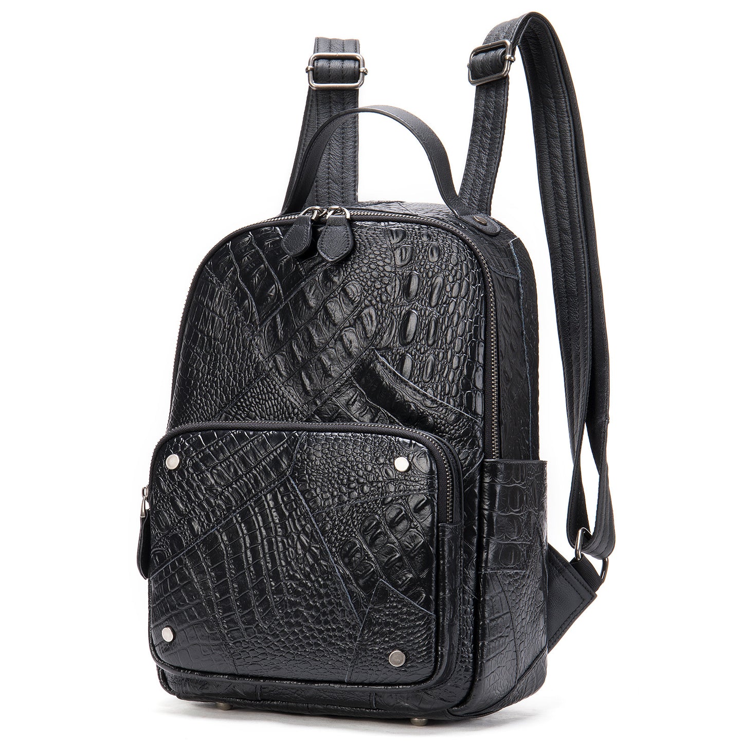 Women's Layer Cowhide Embossed Contrast Color Handmade Genuine Leather Large Backpacks