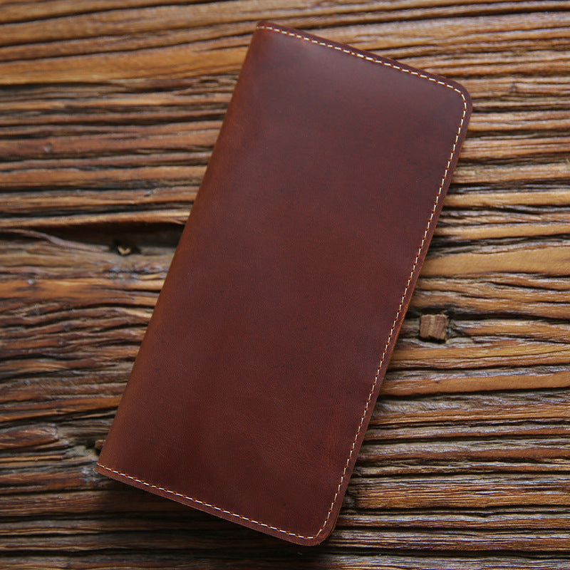 Men's Horse Leather Green Long Genuine Simple Men's Wallets
