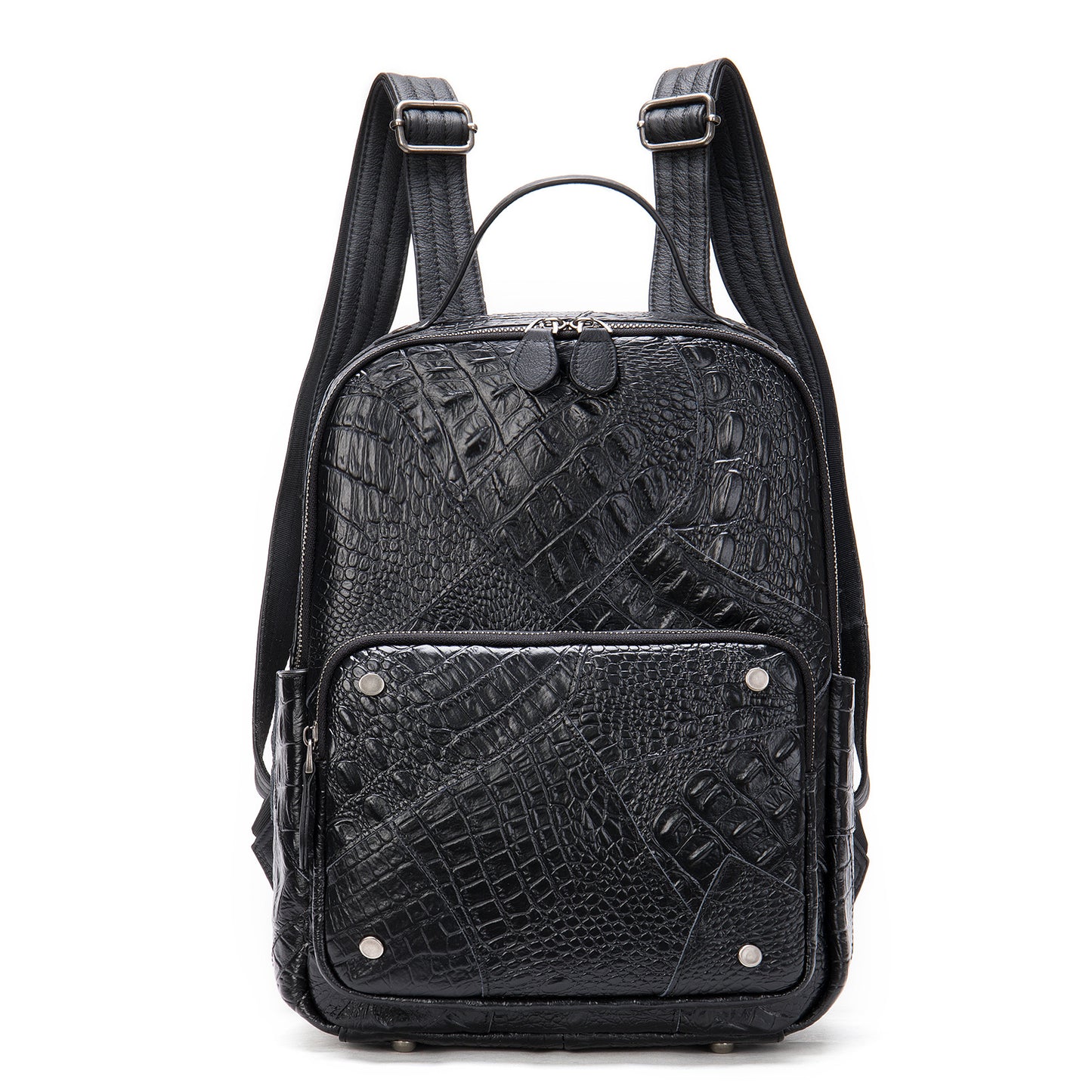 Women's Layer Cowhide Embossed Contrast Color Handmade Genuine Leather Large Backpacks