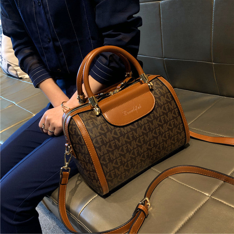 Women's Niche Printed Fashion Large Capacity Boston Shoulder Bags