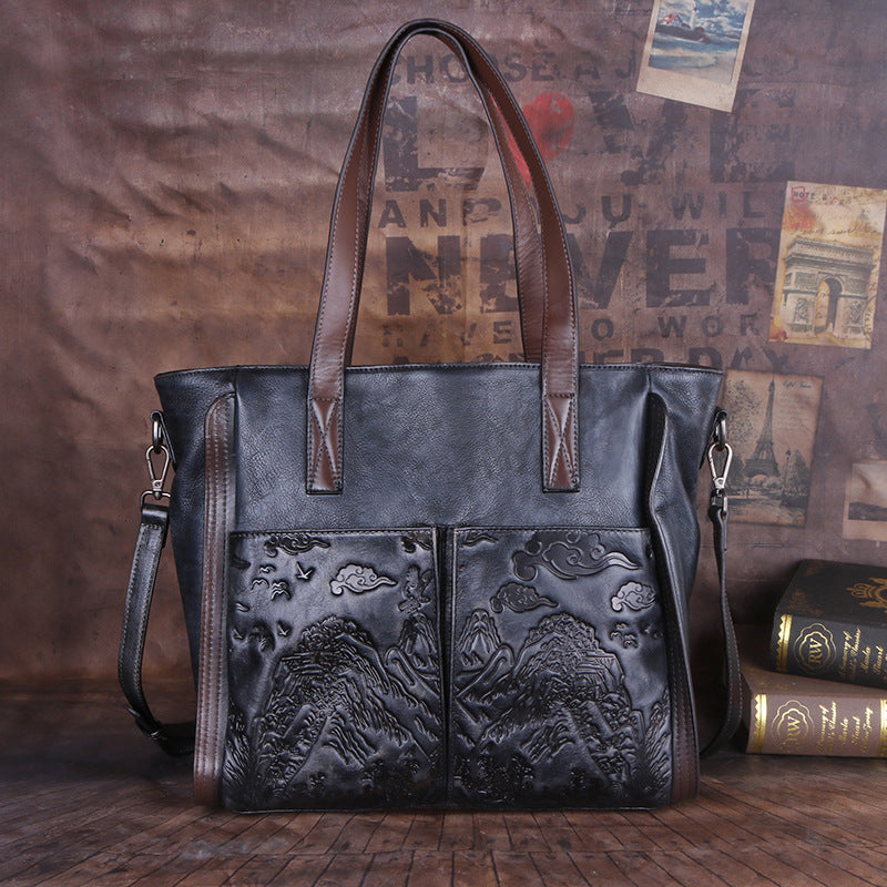 Top Layer Cowhide Retro Craft Embossed Crossbody Bags