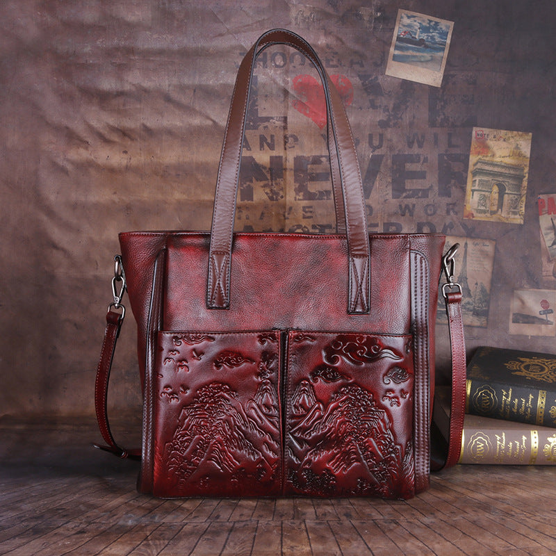 Top Layer Cowhide Retro Craft Embossed Crossbody Bags