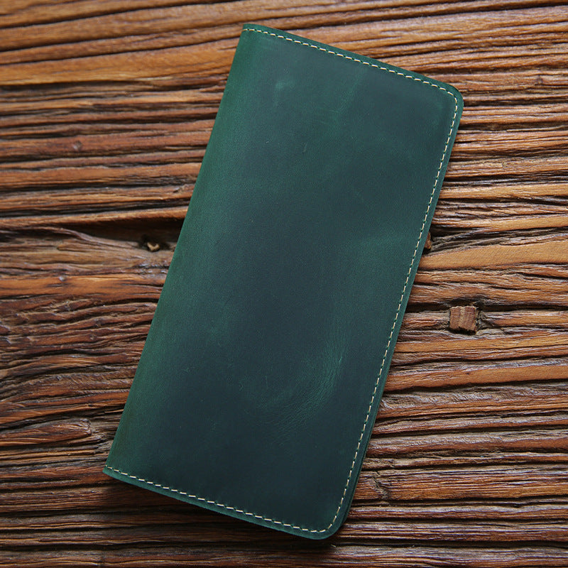 Men's Horse Leather Green Long Genuine Simple Men's Wallets