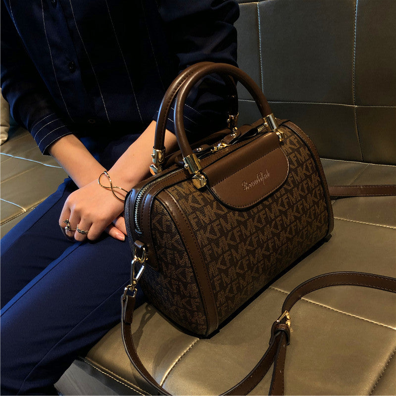 Women's Niche Printed Fashion Large Capacity Boston Shoulder Bags