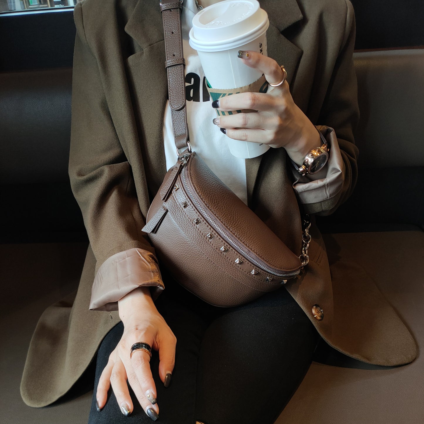 Women's Saddle Korean Soft Leather Green Willow Crossbody Bags
