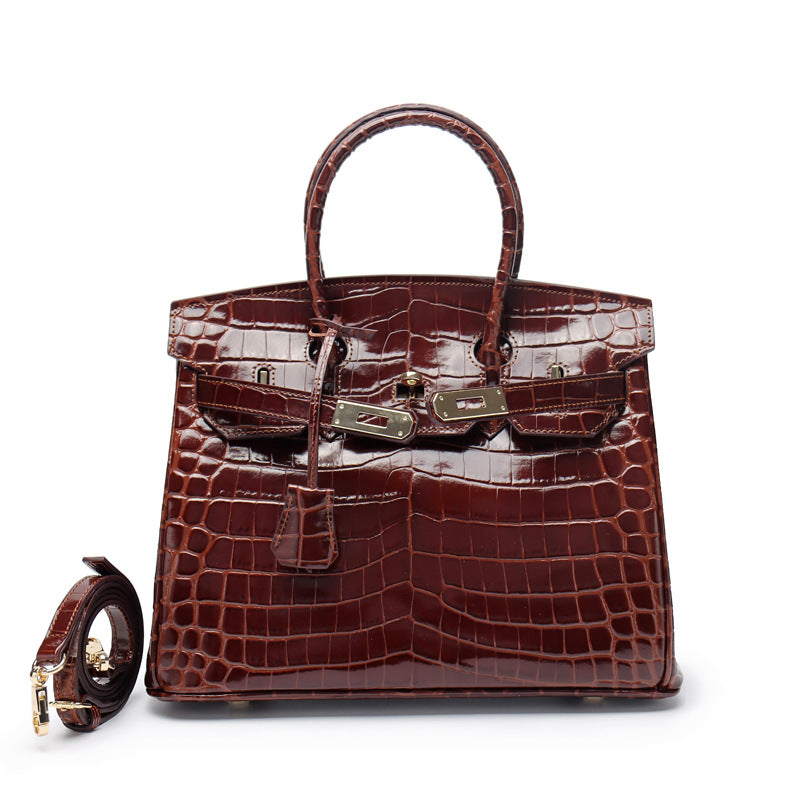 Women's Fashion Crocodile Pattern Genuine Leather Cow Bags