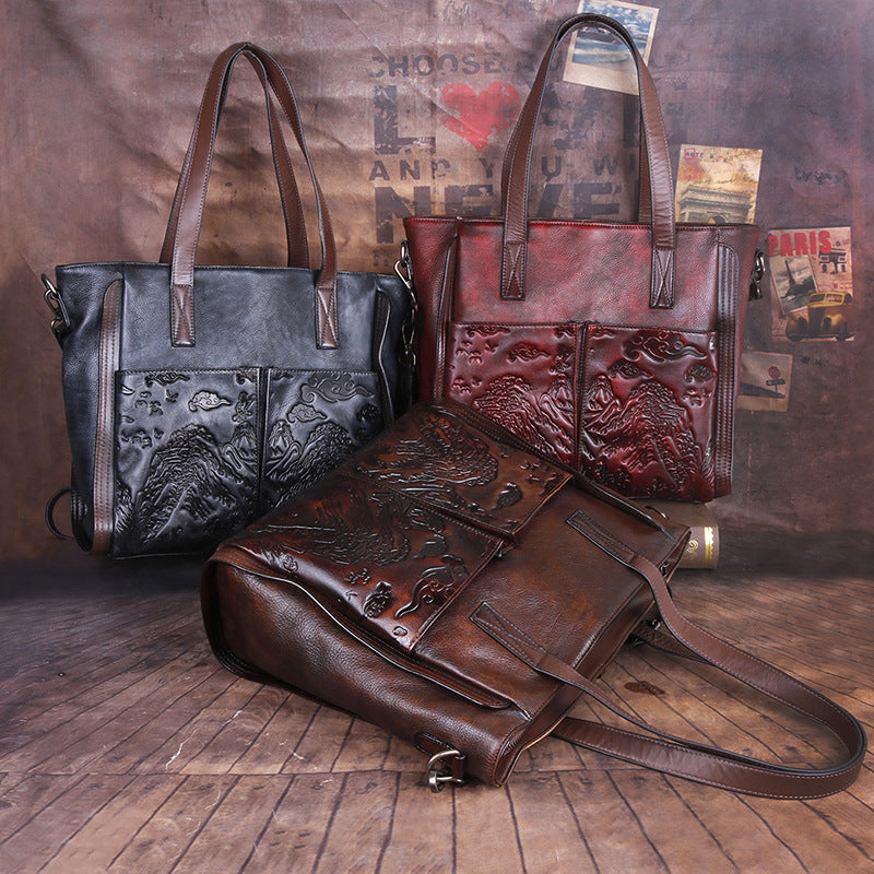 Top Layer Cowhide Retro Craft Embossed Crossbody Bags