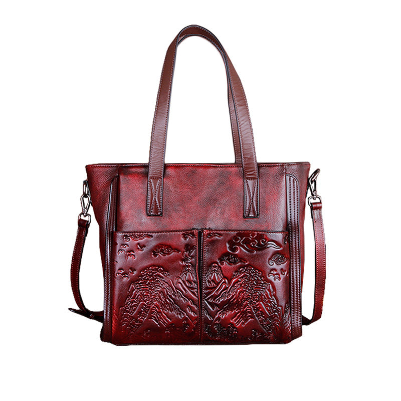 Top Layer Cowhide Retro Craft Embossed Crossbody Bags