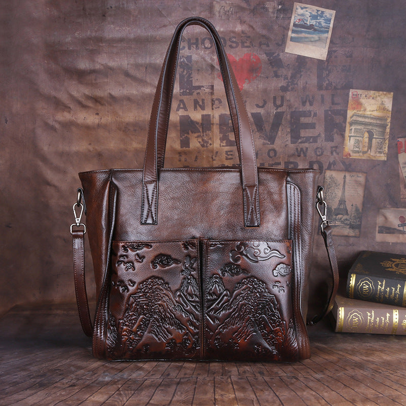 Top Layer Cowhide Retro Craft Embossed Crossbody Bags