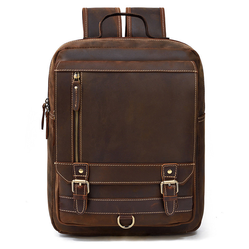 Men's Leather Crazy Horse Flip First Layer Backpacks