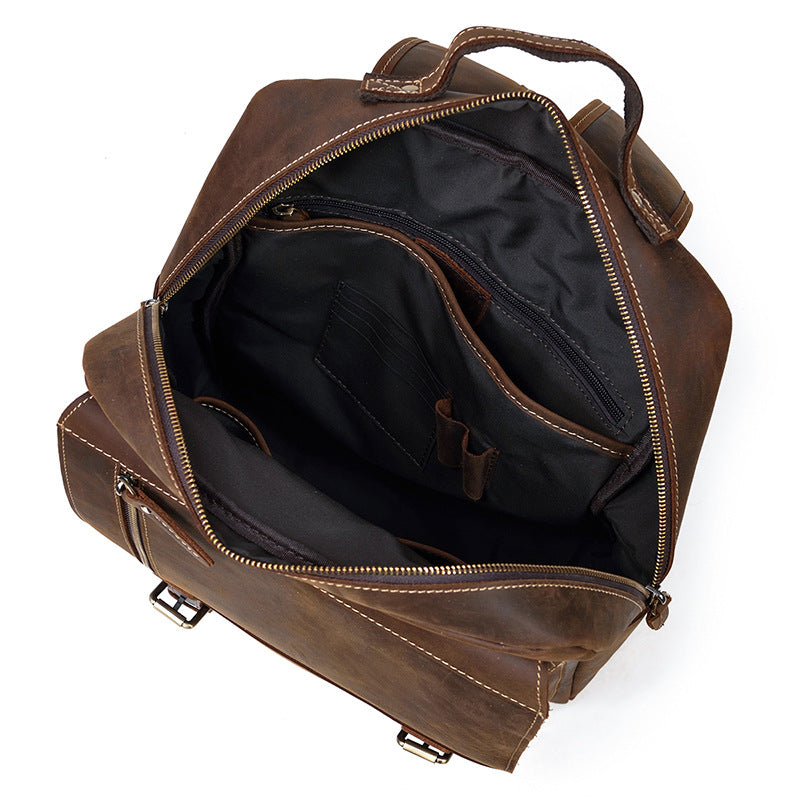 Men's Leather Crazy Horse Flip First Layer Backpacks