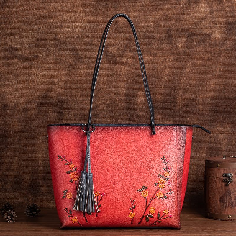 Women's Mom First Layer Cowhide Retro Large Shoulder Bags