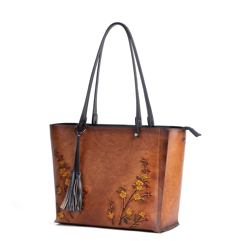 Women's Mom First Layer Cowhide Retro Large Shoulder Bags