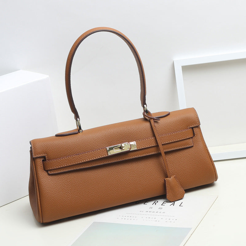 Genuine Leather Fashion Trendy Large Capacity Horizontal Kelly Cowhide Handbags