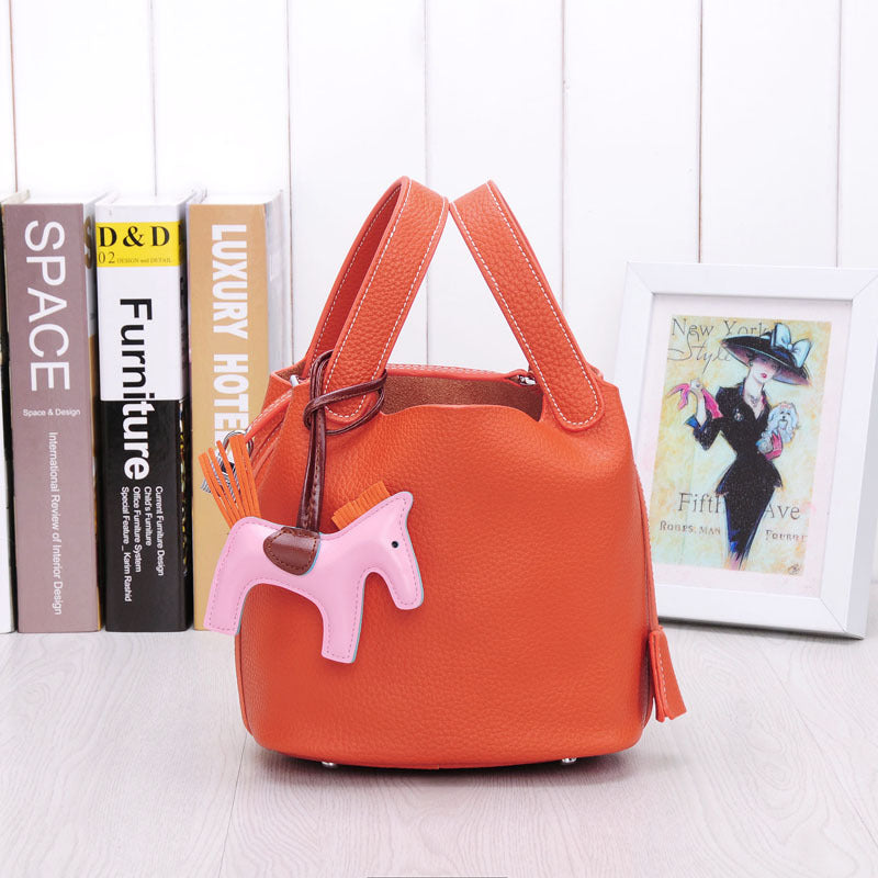 Women's Autumn Genuine Leather Lychee Pattern Portable Handbags