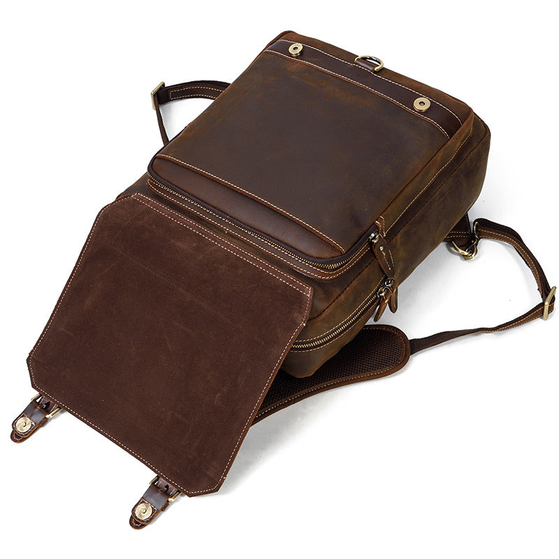 Men's Leather Crazy Horse Flip First Layer Backpacks