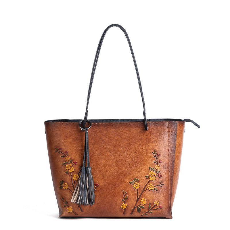 Women's Mom First Layer Cowhide Retro Large Shoulder Bags