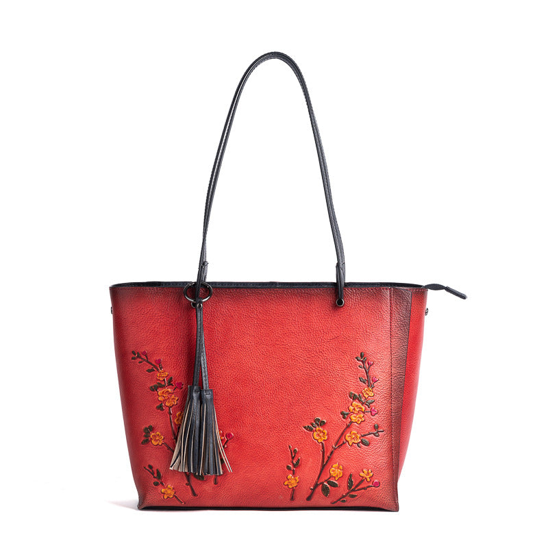Women's Mom First Layer Cowhide Retro Large Shoulder Bags