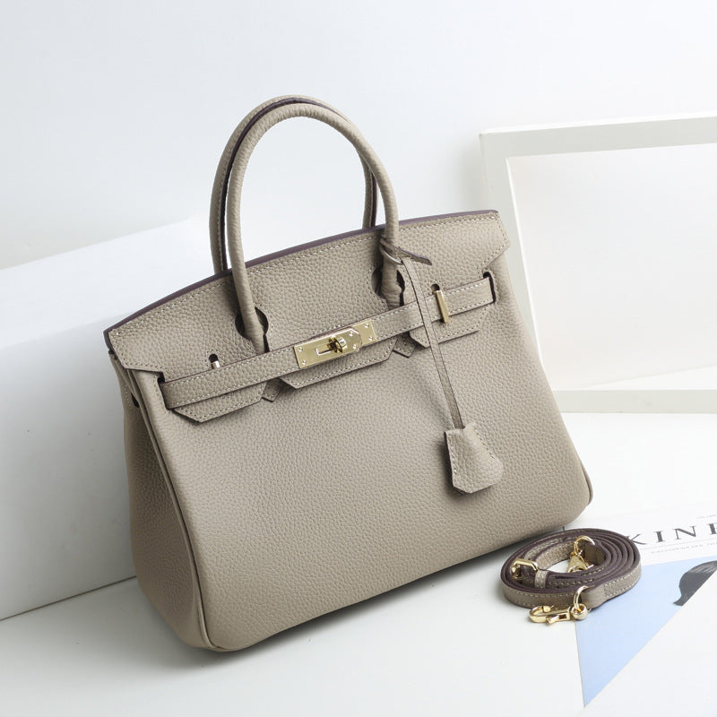 Women's Lychee Pattern Kelly Genuine Leather First Handbags
