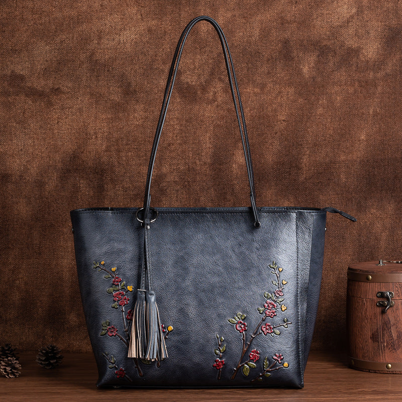 Women's Mom First Layer Cowhide Retro Large Shoulder Bags