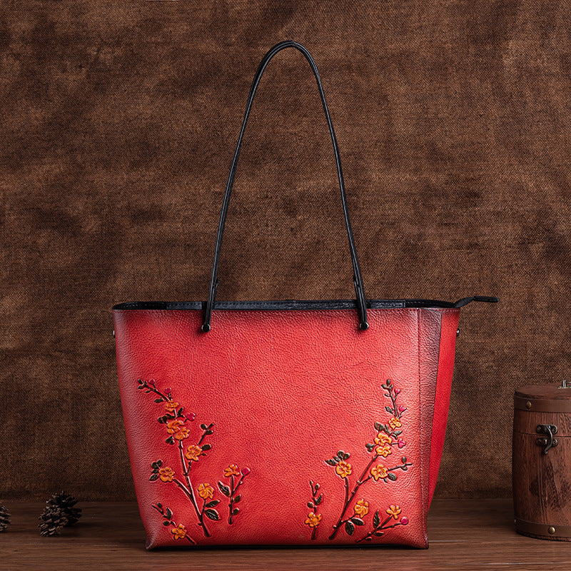 Women's Mom First Layer Cowhide Retro Large Shoulder Bags
