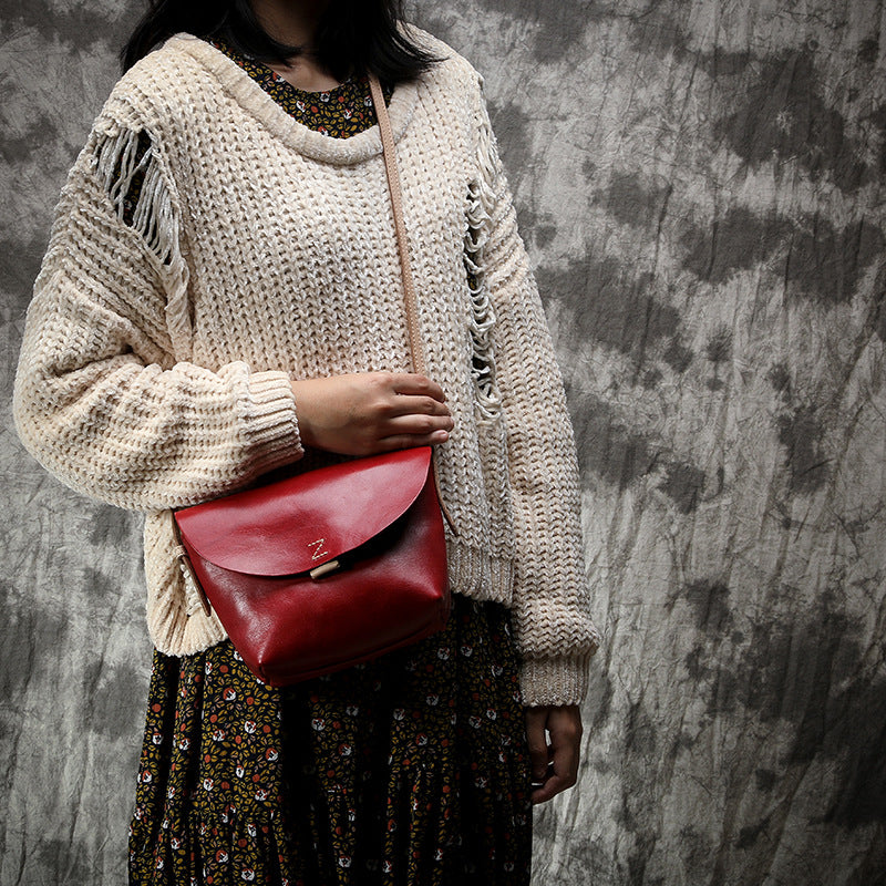 Women's Cow Leather Handmade Vegetable Tanned Genuine Crossbody Bags
