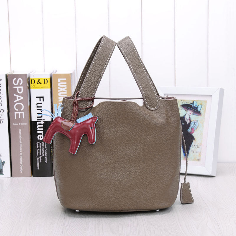 Women's Autumn Genuine Leather Lychee Pattern Portable Handbags