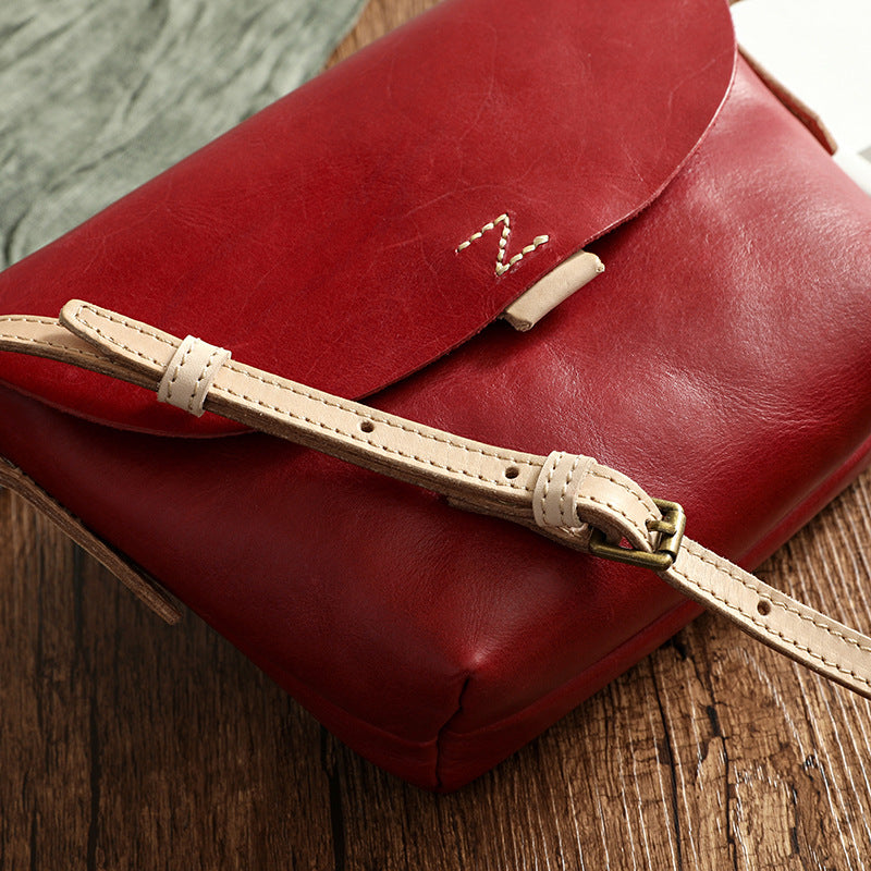 Women's Cow Leather Handmade Vegetable Tanned Genuine Crossbody Bags