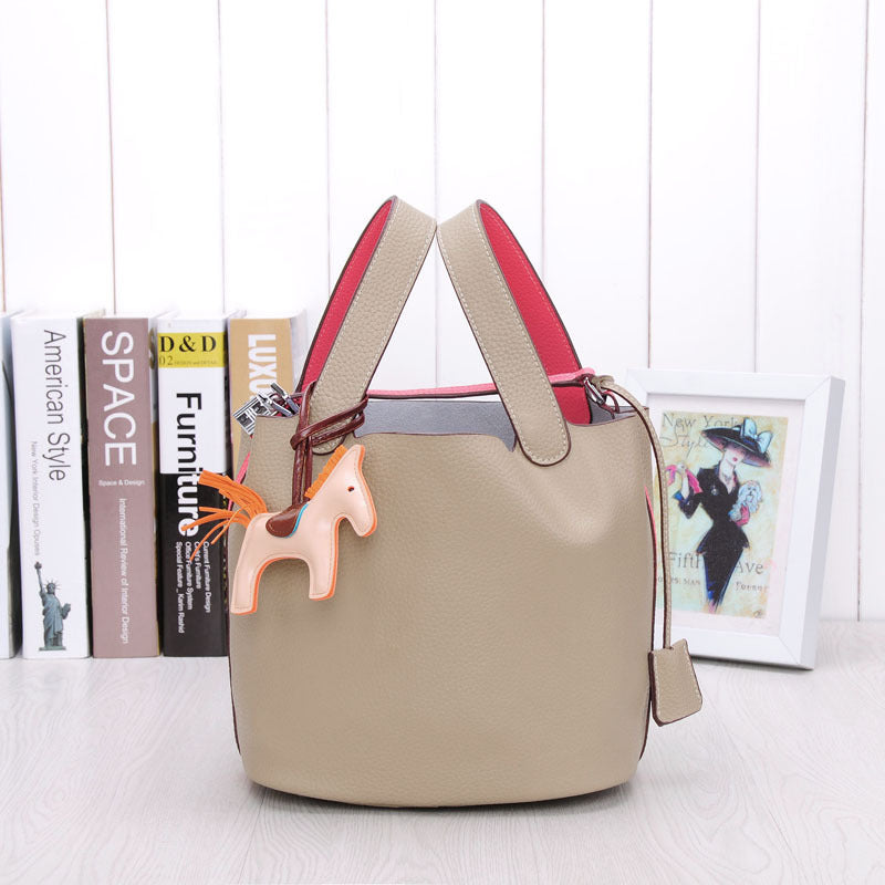 Women's Autumn Genuine Leather Lychee Pattern Portable Handbags