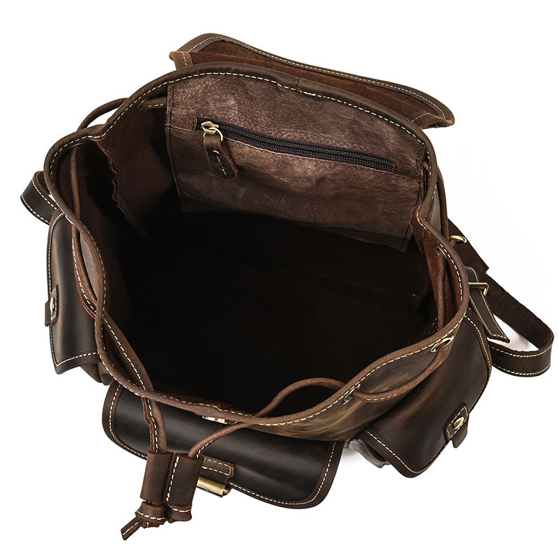 Men's Crazy Horse Leather Fashion Head Cow Backpacks