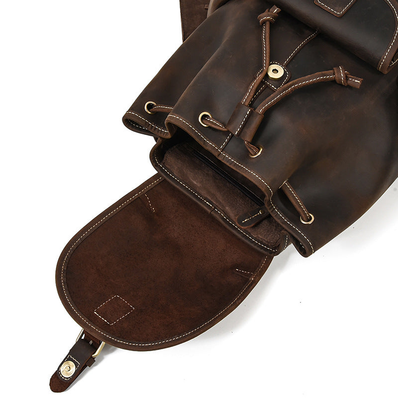 Men's Crazy Horse Leather Fashion Head Cow Backpacks
