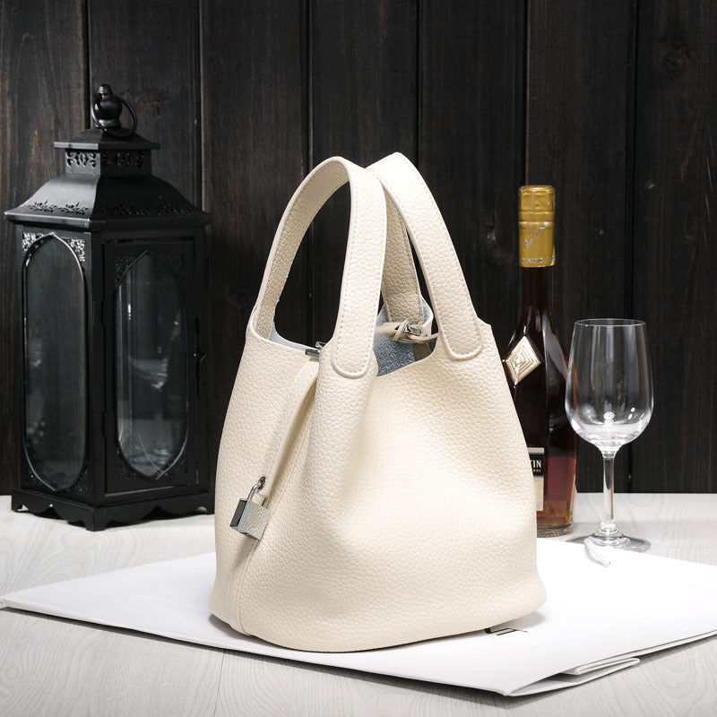 Women's Simple Lychee Pattern Hand Carrying Portable Shopping Handbags